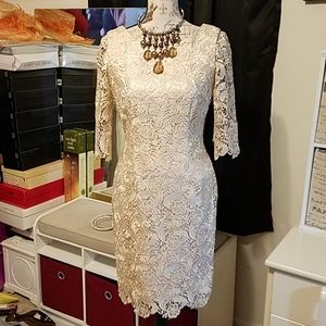 Eliza J Ivory Lace Midi Dress